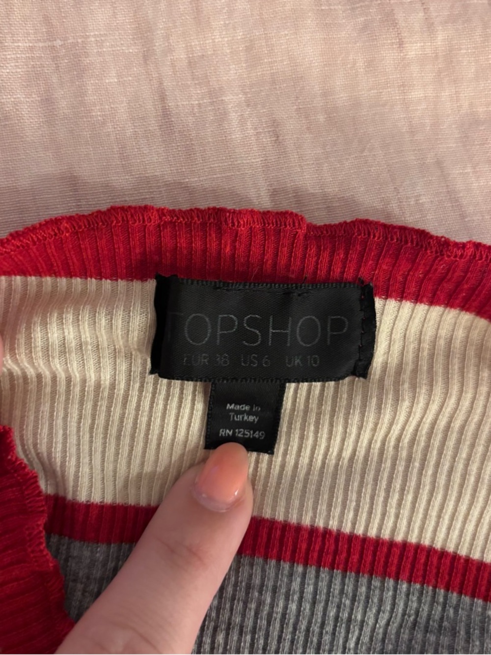 Striped Topshop Tube Top in Red, Blue, Black, Gray, Cream - Picture 3 of 3